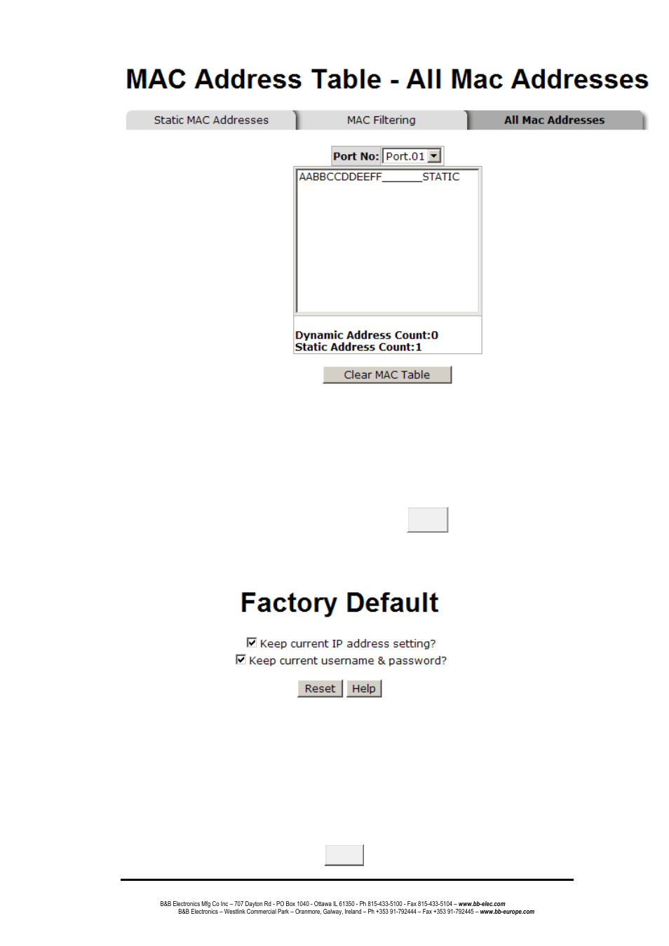 Factory default, Save configuration | B&B Electronics EIR618-2SFP-T - Manual User Manual | Page 116 / 121