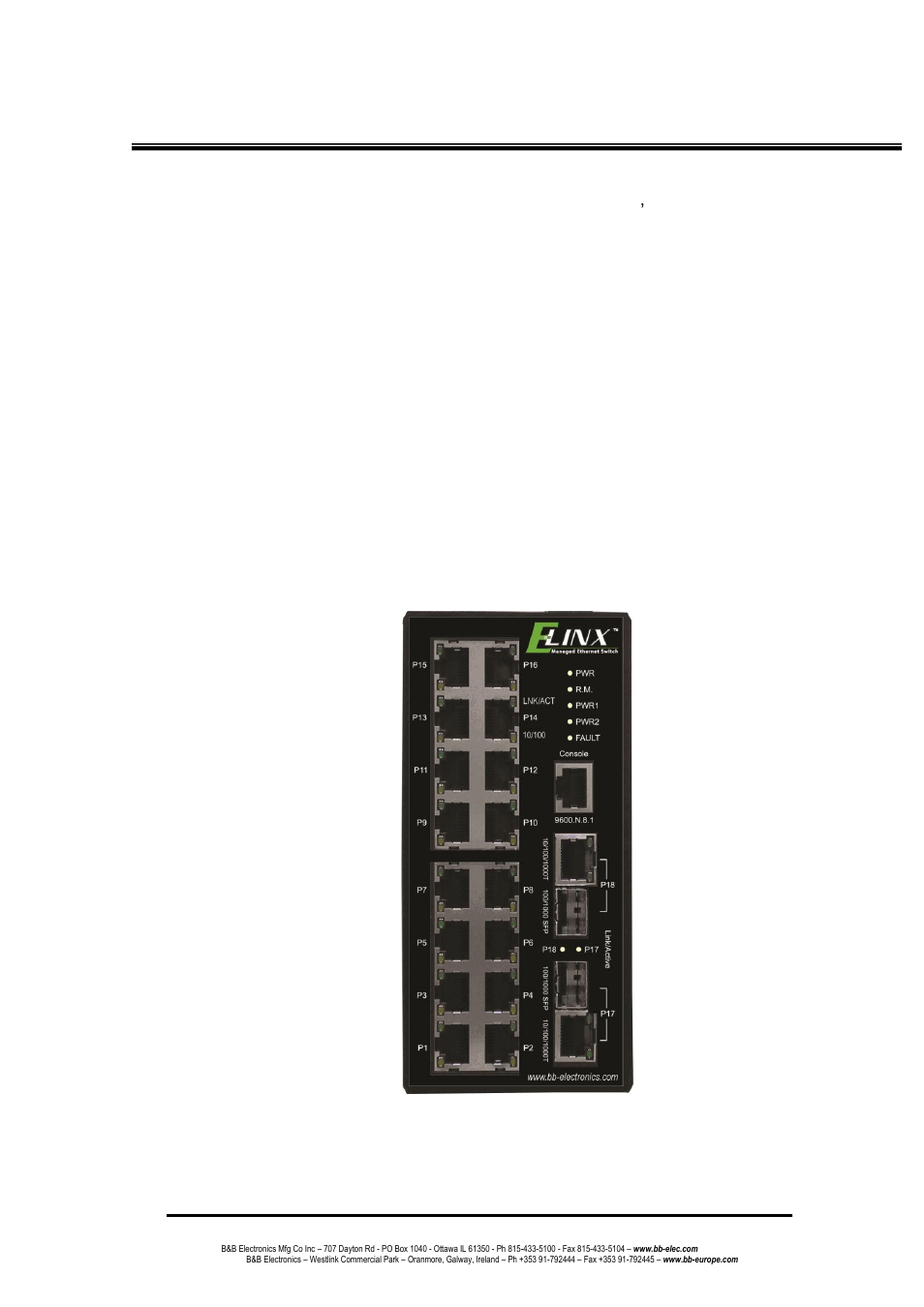 Hardware description, Physical dimension (w x d x h), Front panel | B&B Electronics EIR618-2SFP-T - Manual User Manual | Page 14 / 121