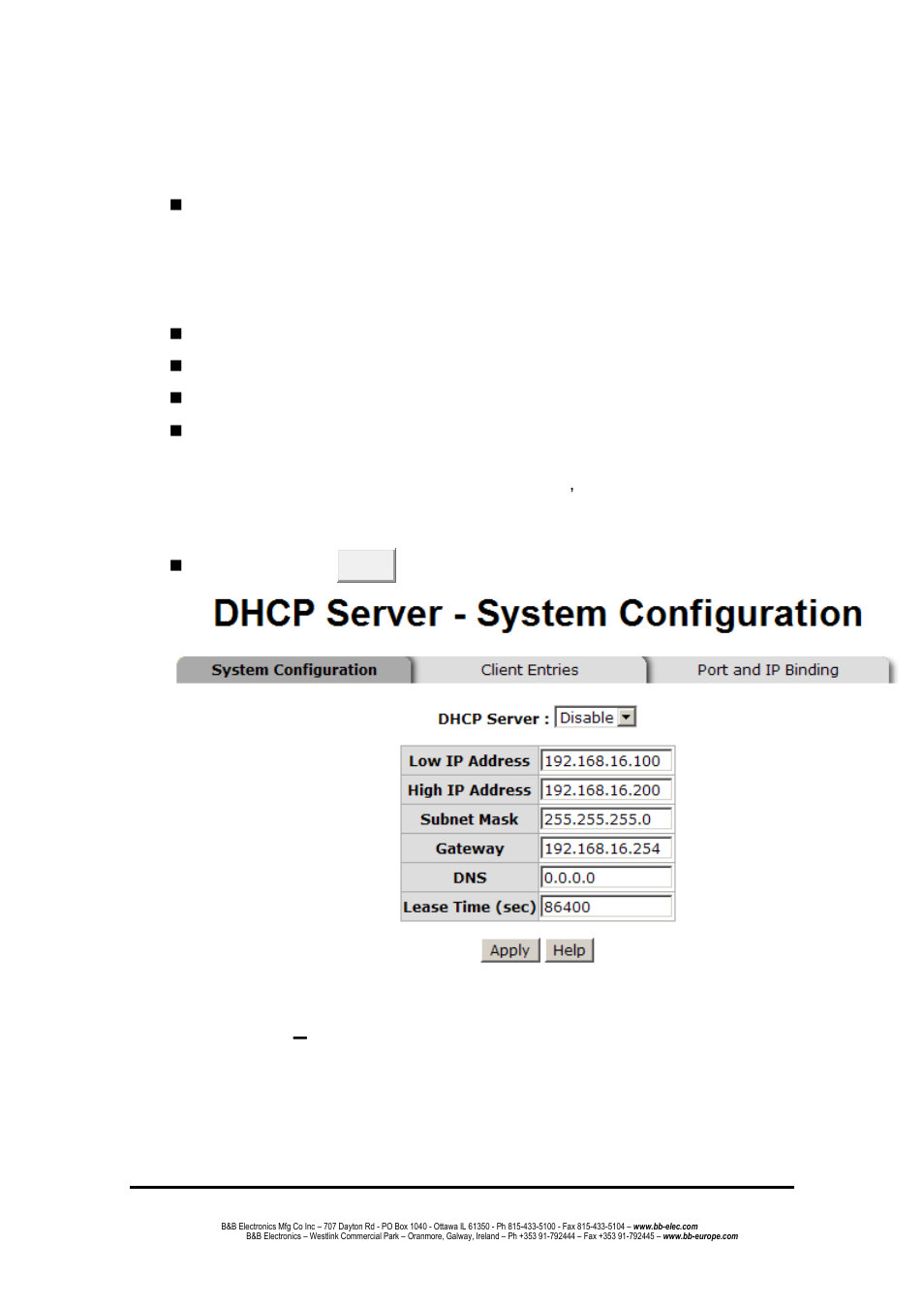 Dhcp server, Client entries, Dhcp server – client entries | B&B Electronics EIR618-2SFP-T - Manual User Manual | Page 63 / 121