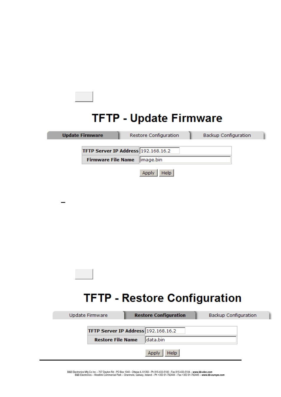 Tftp - update firmware, Tftp, Restore configuration | Tftp – restore configuration | B&B Electronics EIR618-2SFP-T - Manual User Manual | Page 65 / 121