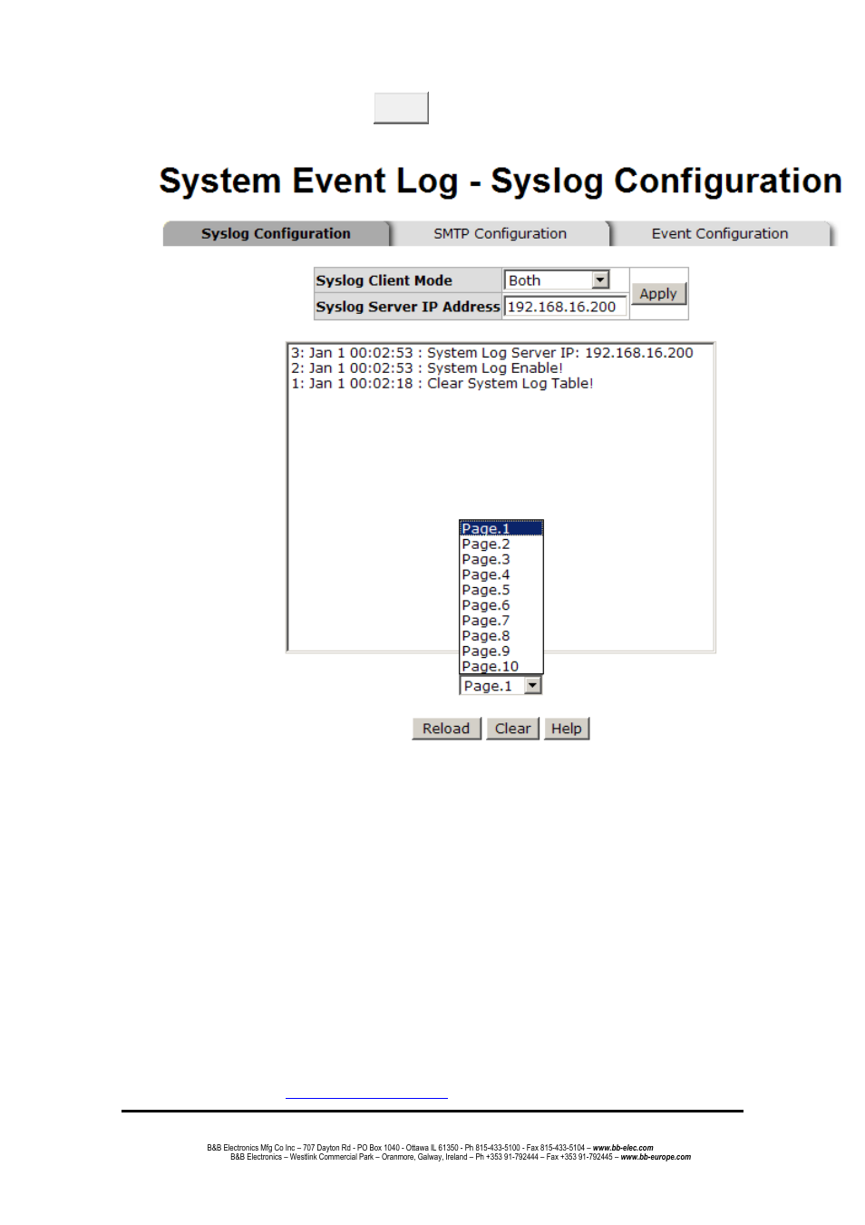 System event log - smtp configuration | B&B Electronics EIR618-2SFP-T - Manual User Manual | Page 67 / 121
