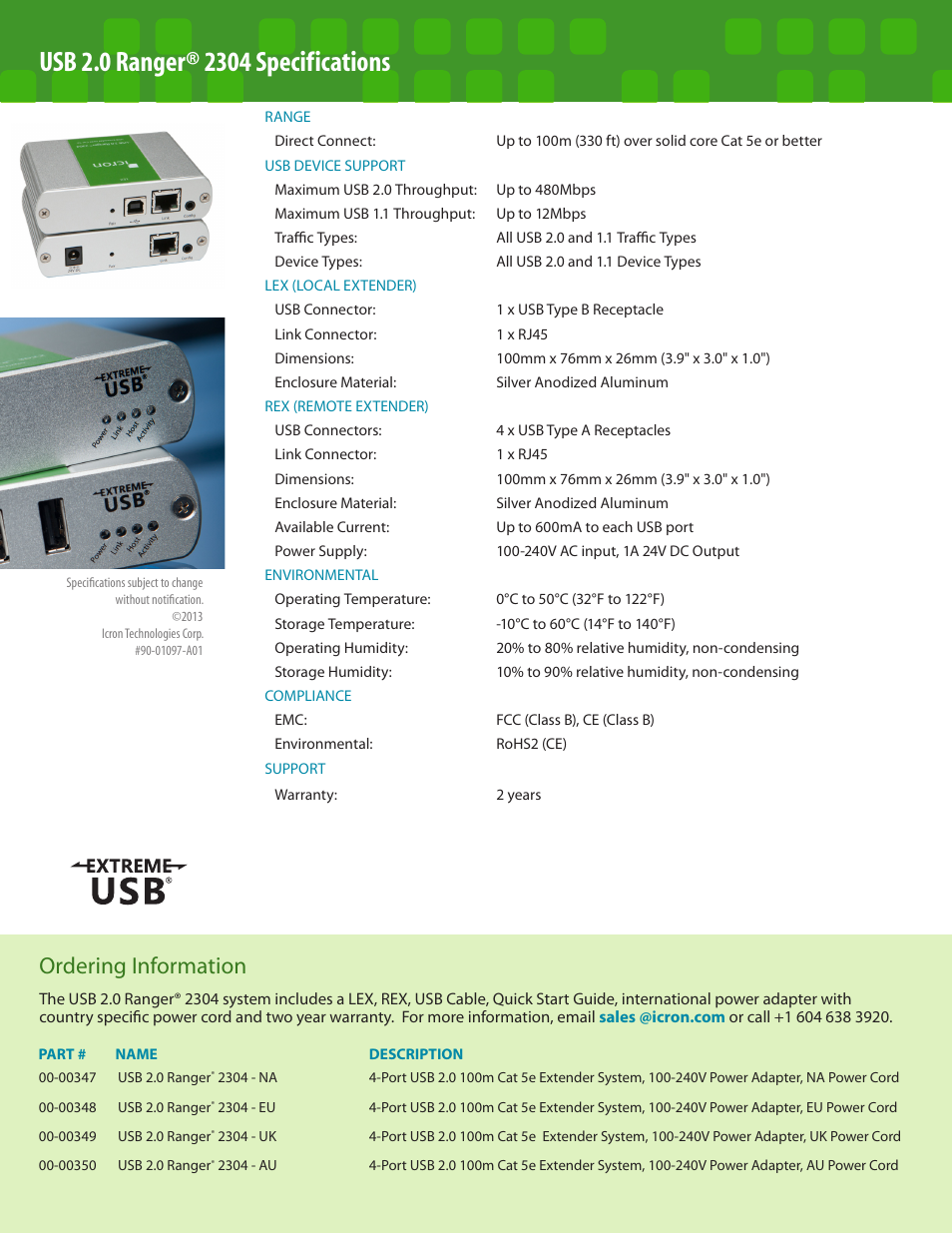 Ordering information, Extreme link, 4500 product specifications | B&B Electronics 00-00347--50 - Datasheet User Manual | Page 2 / 2
