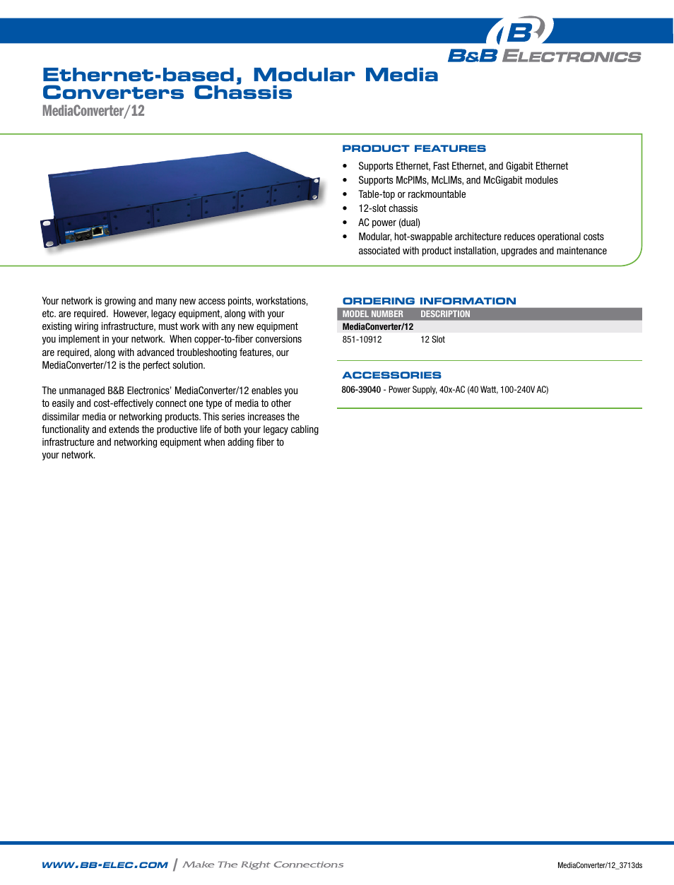 B&B Electronics 851-10912 - Datasheet User Manual | 2 pages
