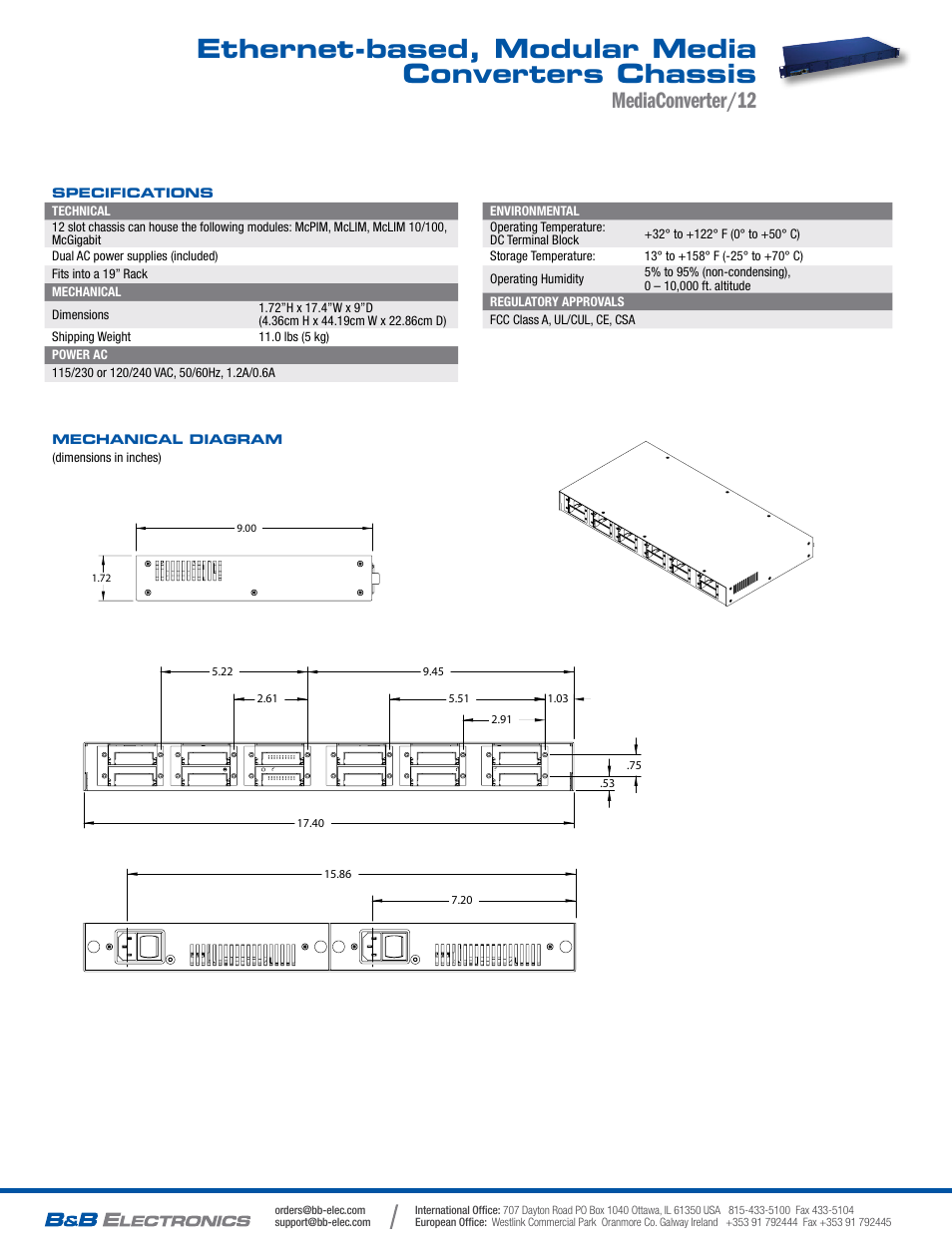 Ethernet-based, modular media converters chassis, Mediaconverter/12 | B&B Electronics 851-10912 - Datasheet User Manual | Page 2 / 2