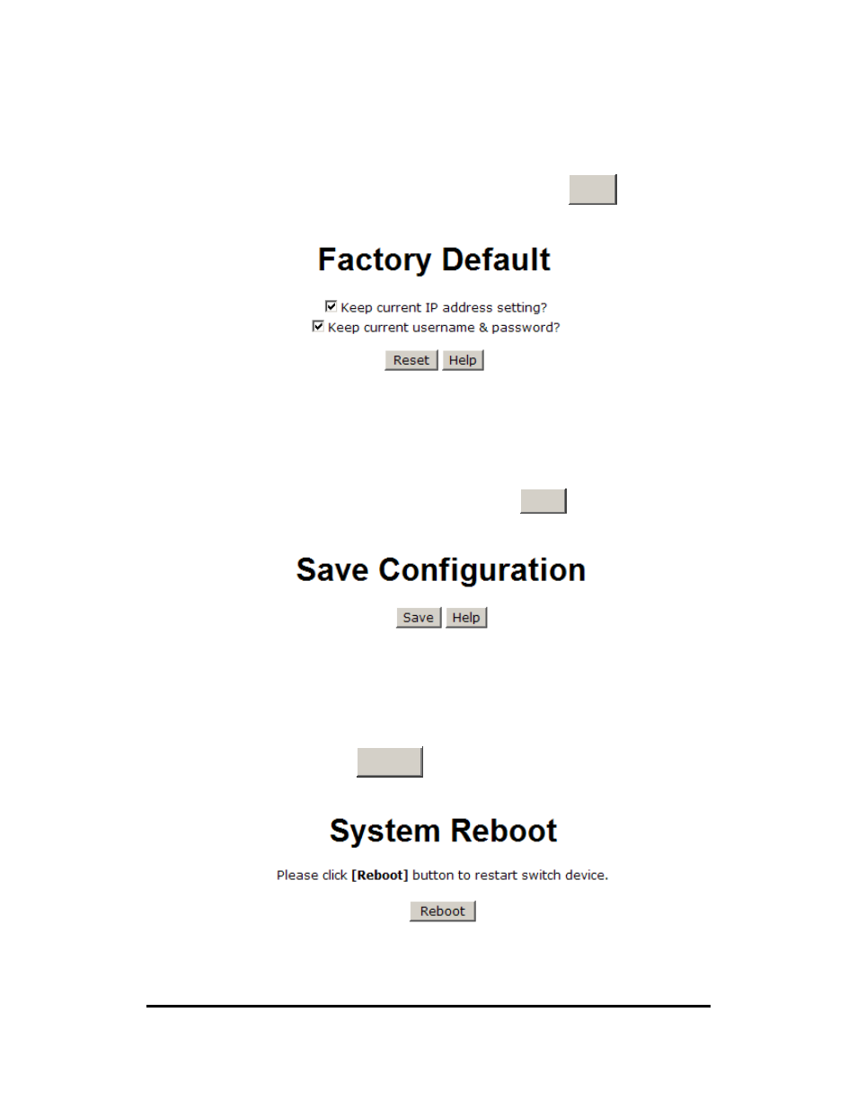 Factory default, Save configuration, System reboot | B&B Electronics EIR610-3SFP-T - Manual User Manual | Page 103 / 107