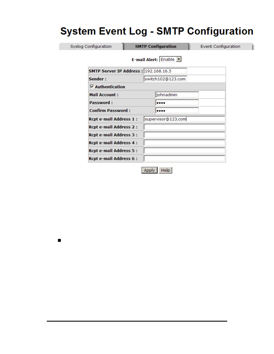 System event log - event configuration | B&B Electronics EIR610-3SFP-T - Manual User Manual | Page 63 / 107