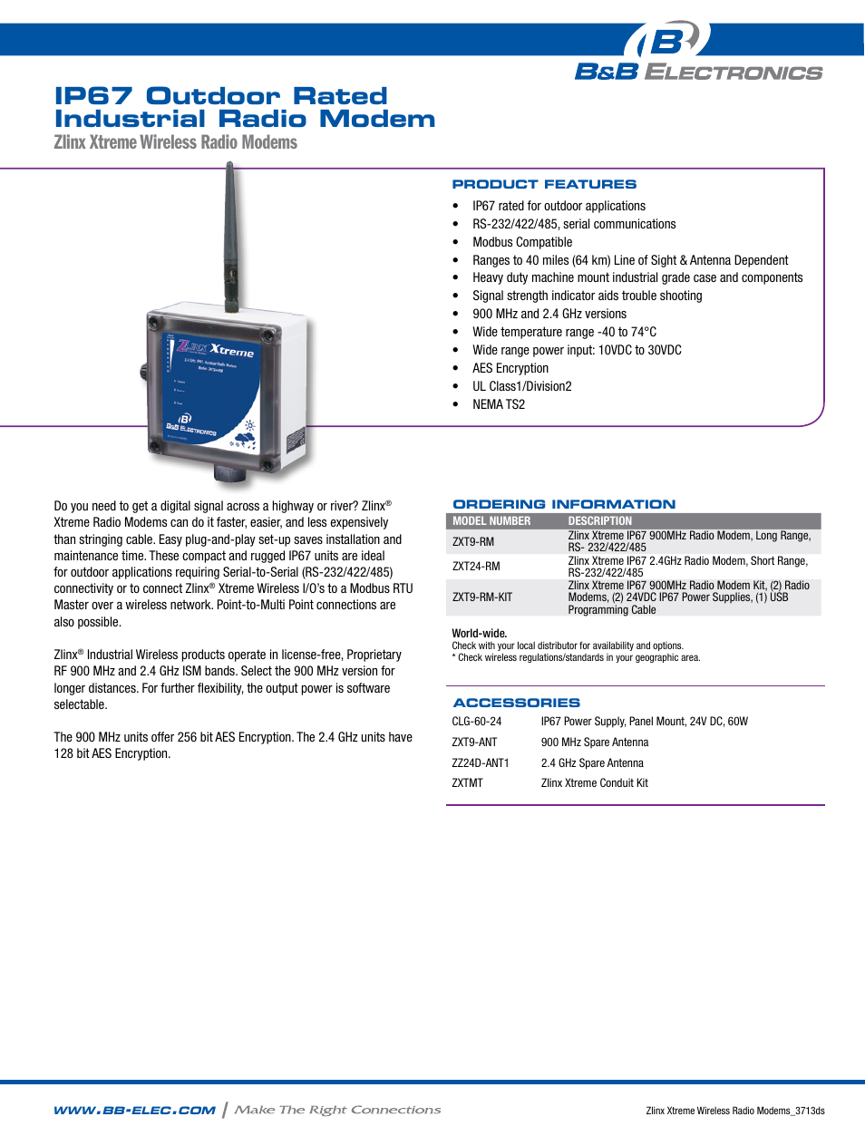 B&B Electronics ZXT9-RM-KIT - Datasheet User Manual | 2 pages