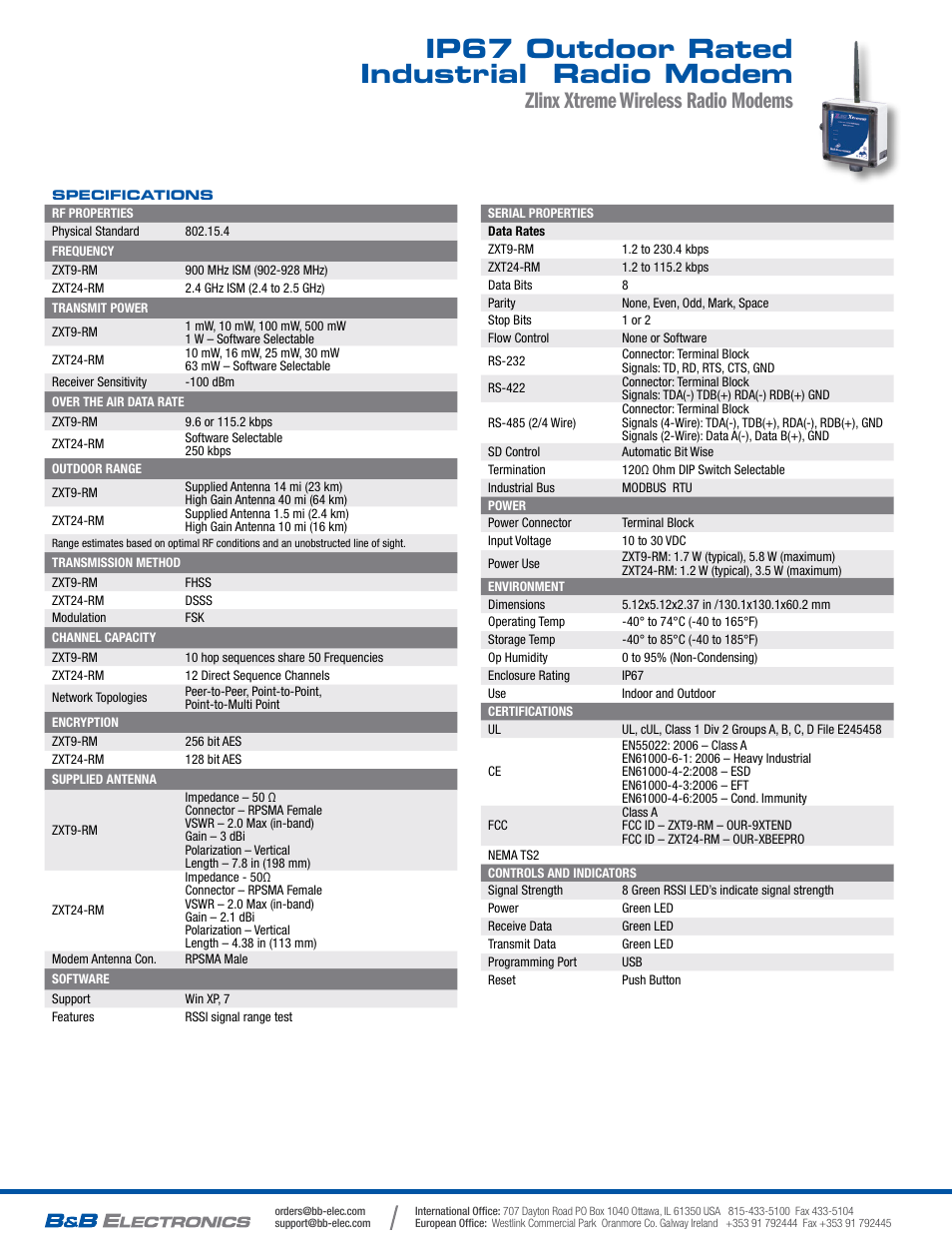 Ip67 outdoor rated industrial radio modem, Zlinx xtreme wireless radio modems | B&B Electronics ZXT9-RM-KIT - Datasheet User Manual | Page 2 / 2