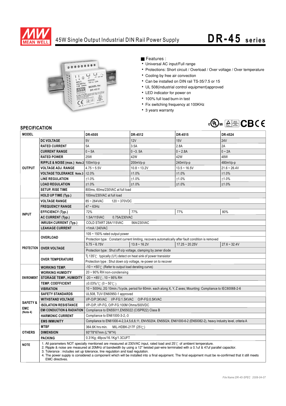 B&B Electronics DR-45 Series - Datasheet User Manual | 2 pages