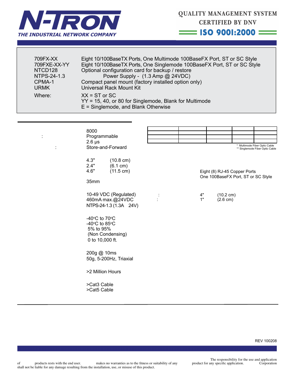 709fx specifi cations, Contact information | B&B Electronics 709FXE-ST-15 - Datasheet User Manual | Page 2 / 3