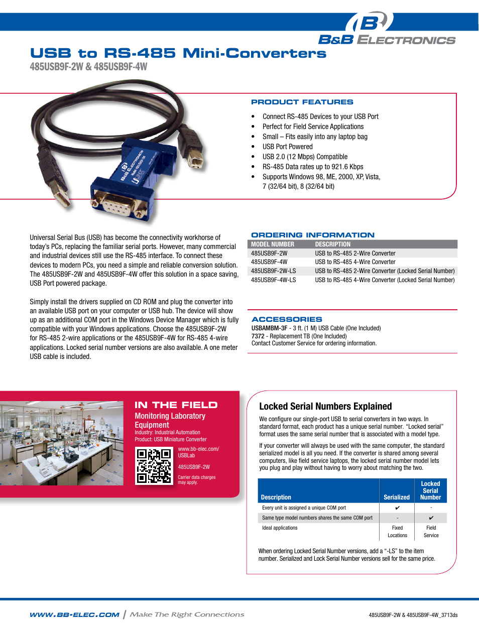 B&B Electronics 485USB9F-4W-LS - Datasheet User Manual | 2 pages