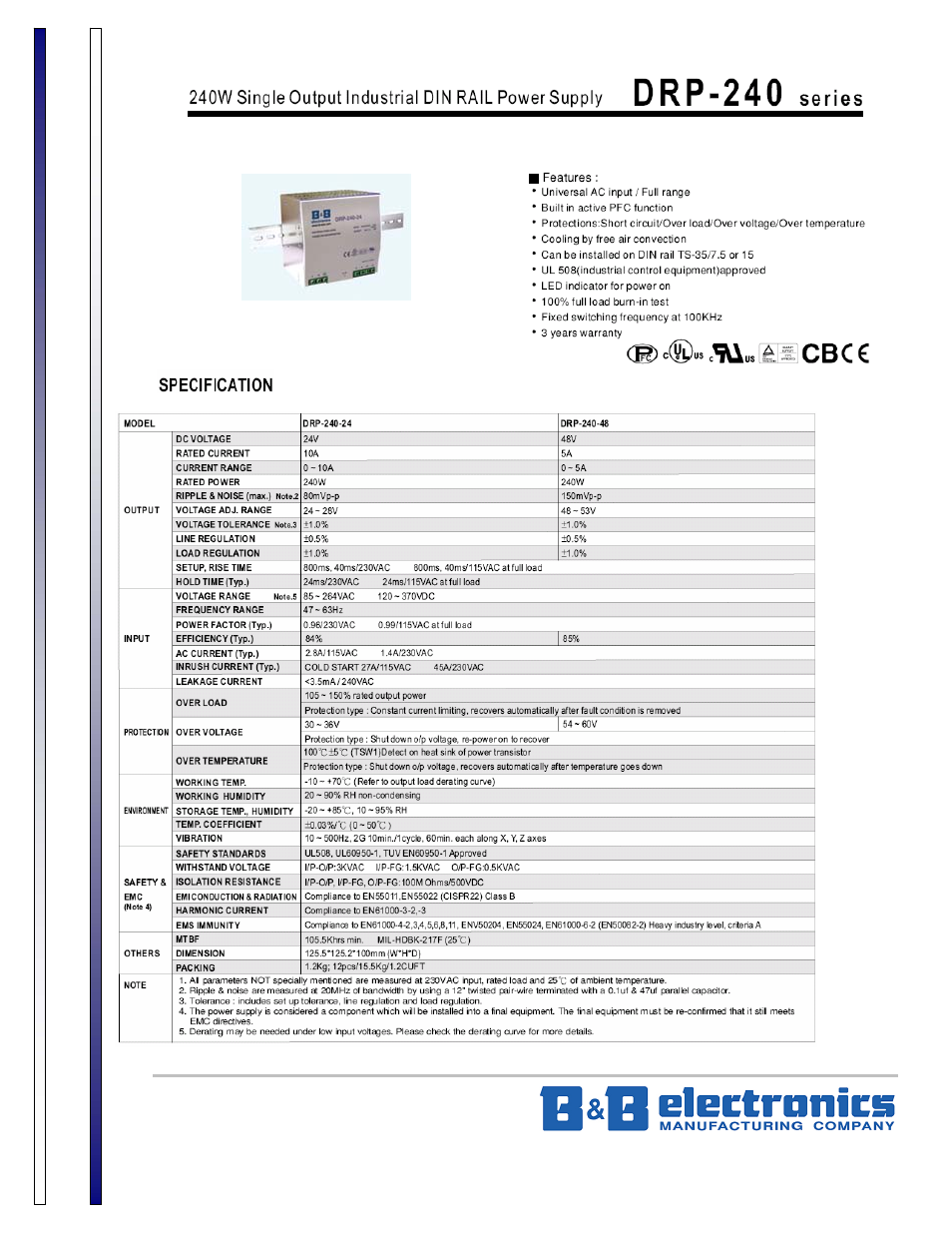 B&B Electronics DRP-240 Series - Datasheet User Manual | 2 pages