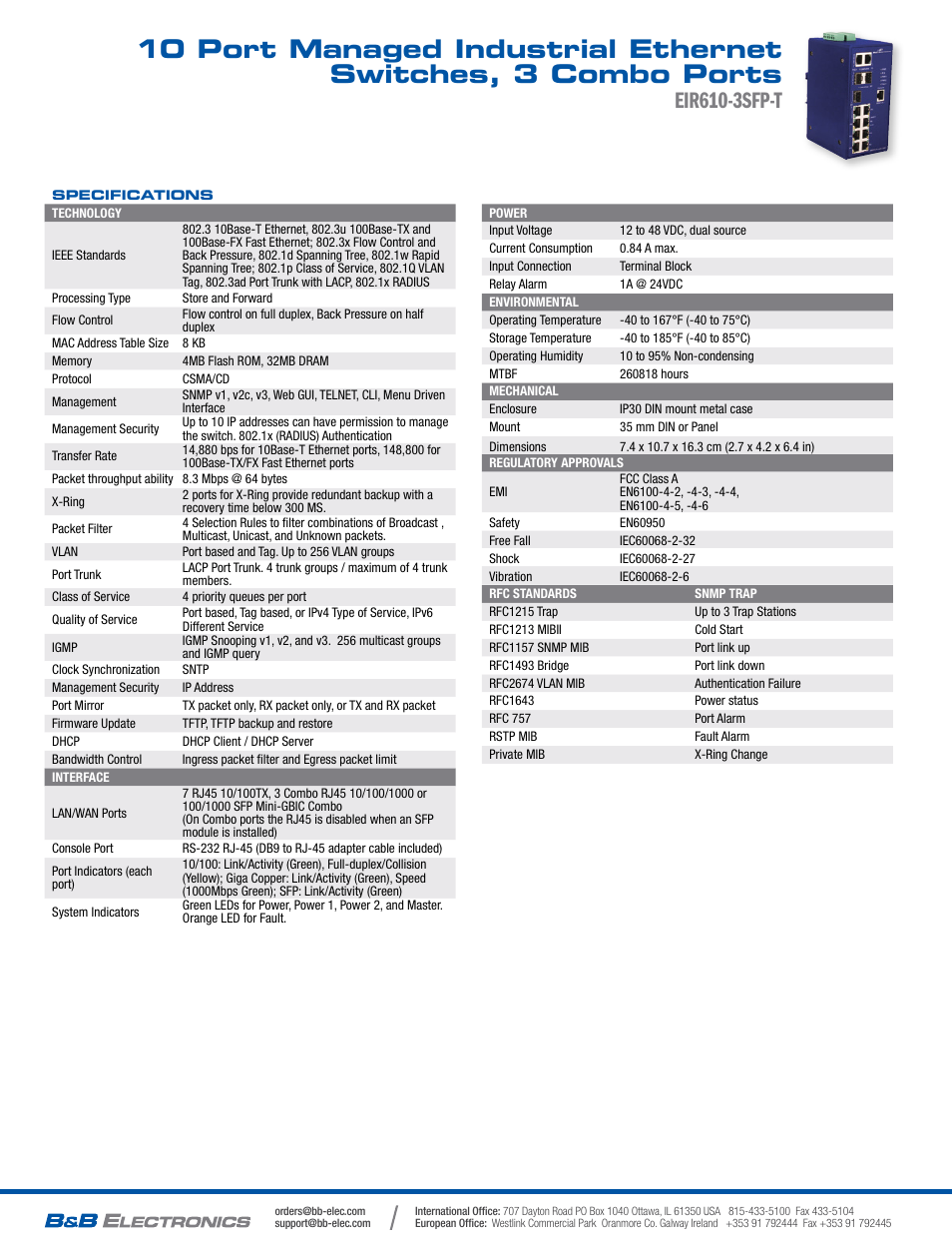 Eir610-3sfp-t | B&B Electronics EIR610-3SFP-T - Datasheet User Manual | Page 2 / 2