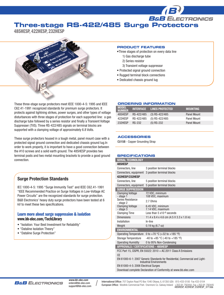 B&B Electronics 485HESP - Datasheet User Manual | 1 page