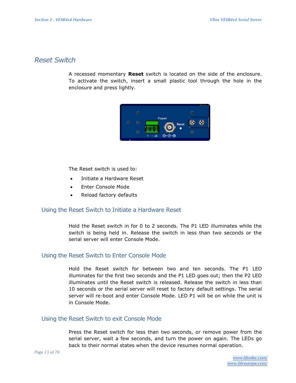 Reset switch | B&B Electronics VESR4X4 - Manual User Manual | Page 13 / 70