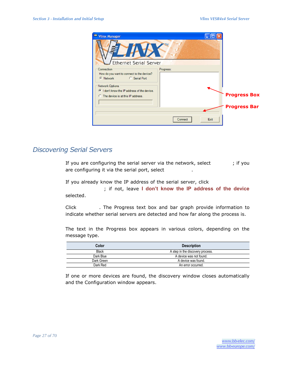 Discovering serial servers | B&B Electronics VESR4X4 - Manual User Manual | Page 27 / 70