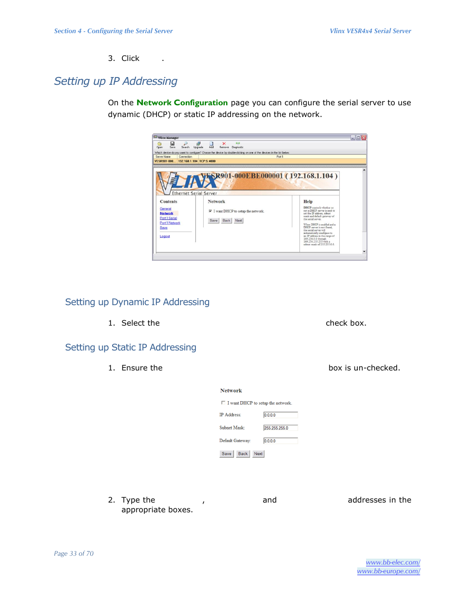 Setting up ip addressing | B&B Electronics VESR4X4 - Manual User Manual | Page 33 / 70