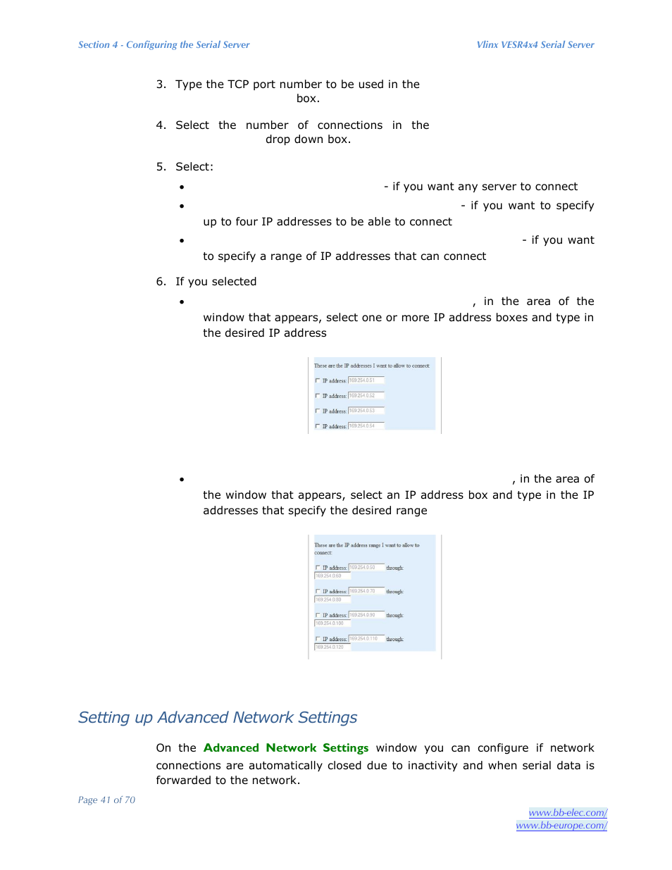 Setting up advanced network settings | B&B Electronics VESR4X4 - Manual User Manual | Page 41 / 70