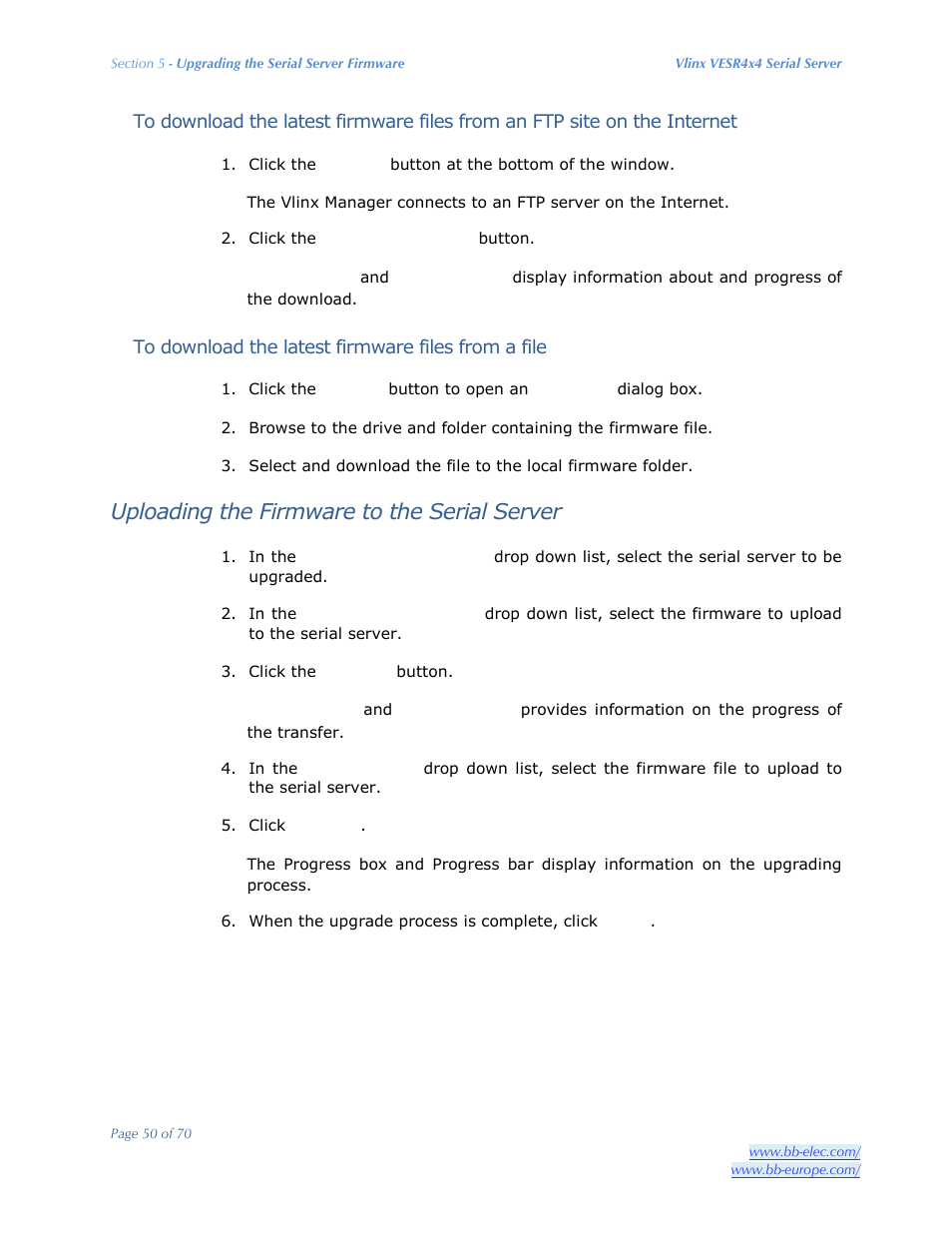 Uploading the firmware to the serial server | B&B Electronics VESR4X4 - Manual User Manual | Page 50 / 70