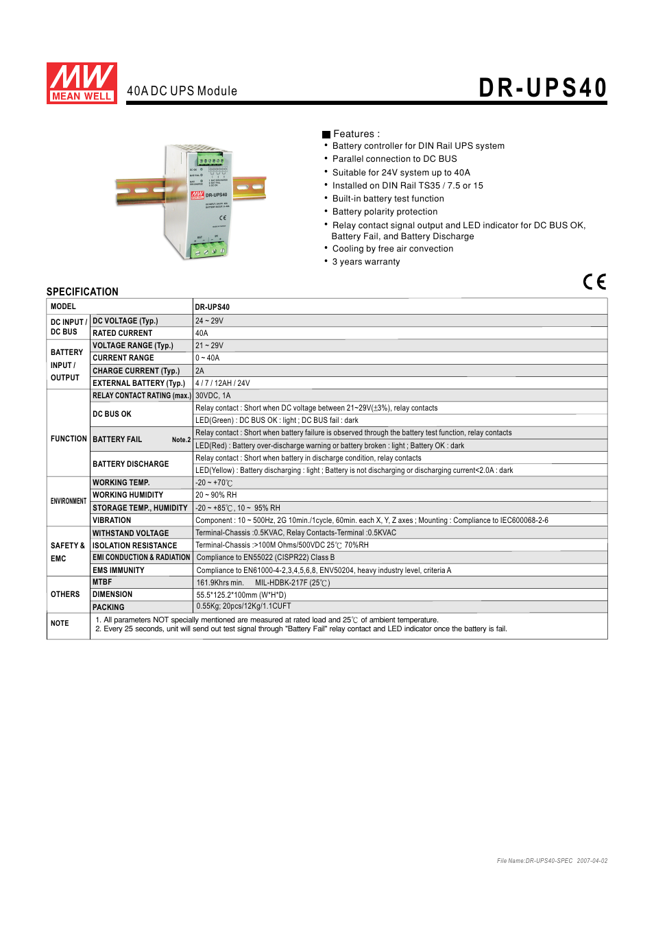 B&B Electronics DR-UPS40 - Datasheet User Manual | 3 pages