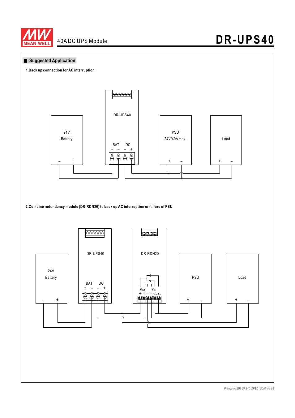 D r - u p s 4 0, 40a dc ups module | B&B Electronics DR-UPS40 - Datasheet User Manual | Page 3 / 3