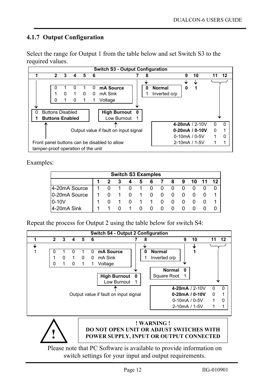 Output configuration, 7 output, Configuration | Examples | B&B Electronics DUALCON-6 - Datasheet User Manual | Page 12 / 16