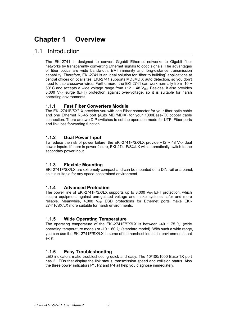 Chapter 1 overview, 1 introduction | B&B Electronics EKI-2741LX_LXI - Manual User Manual | Page 10 / 32