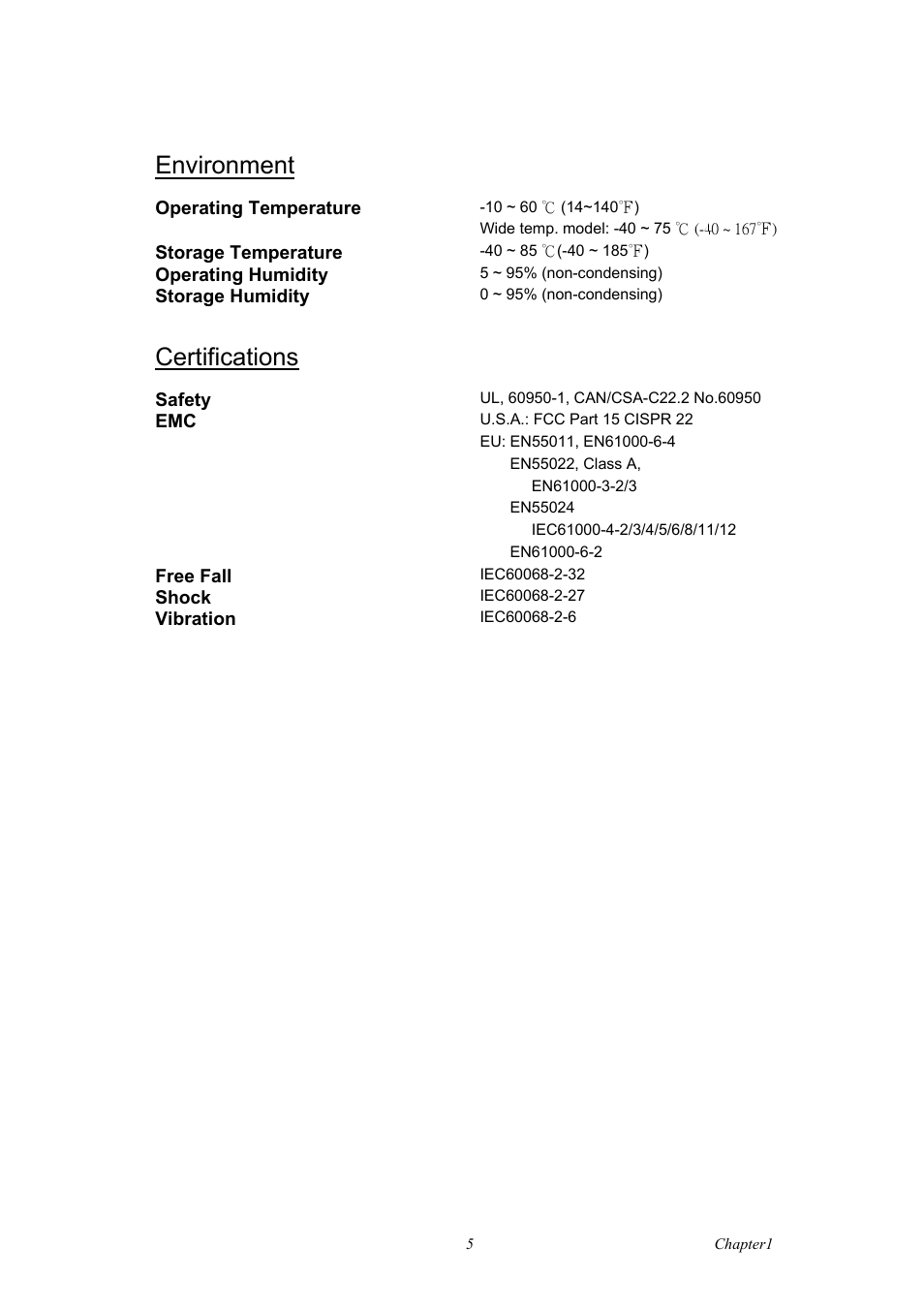 Environment, Certifications | B&B Electronics EKI-2741LX_LXI - Manual User Manual | Page 13 / 32