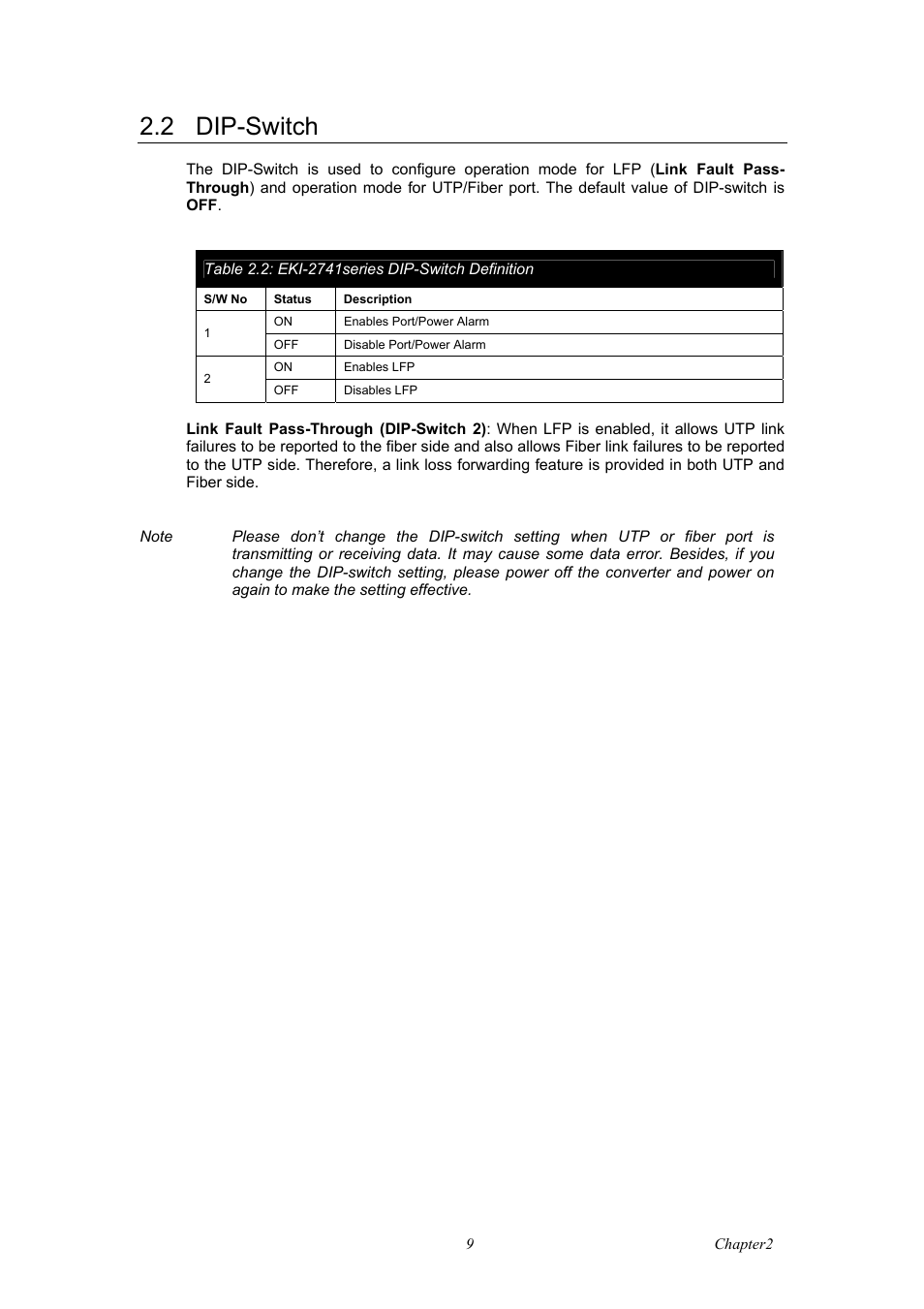 2 dip-switch | B&B Electronics EKI-2741LX_LXI - Manual User Manual | Page 17 / 32