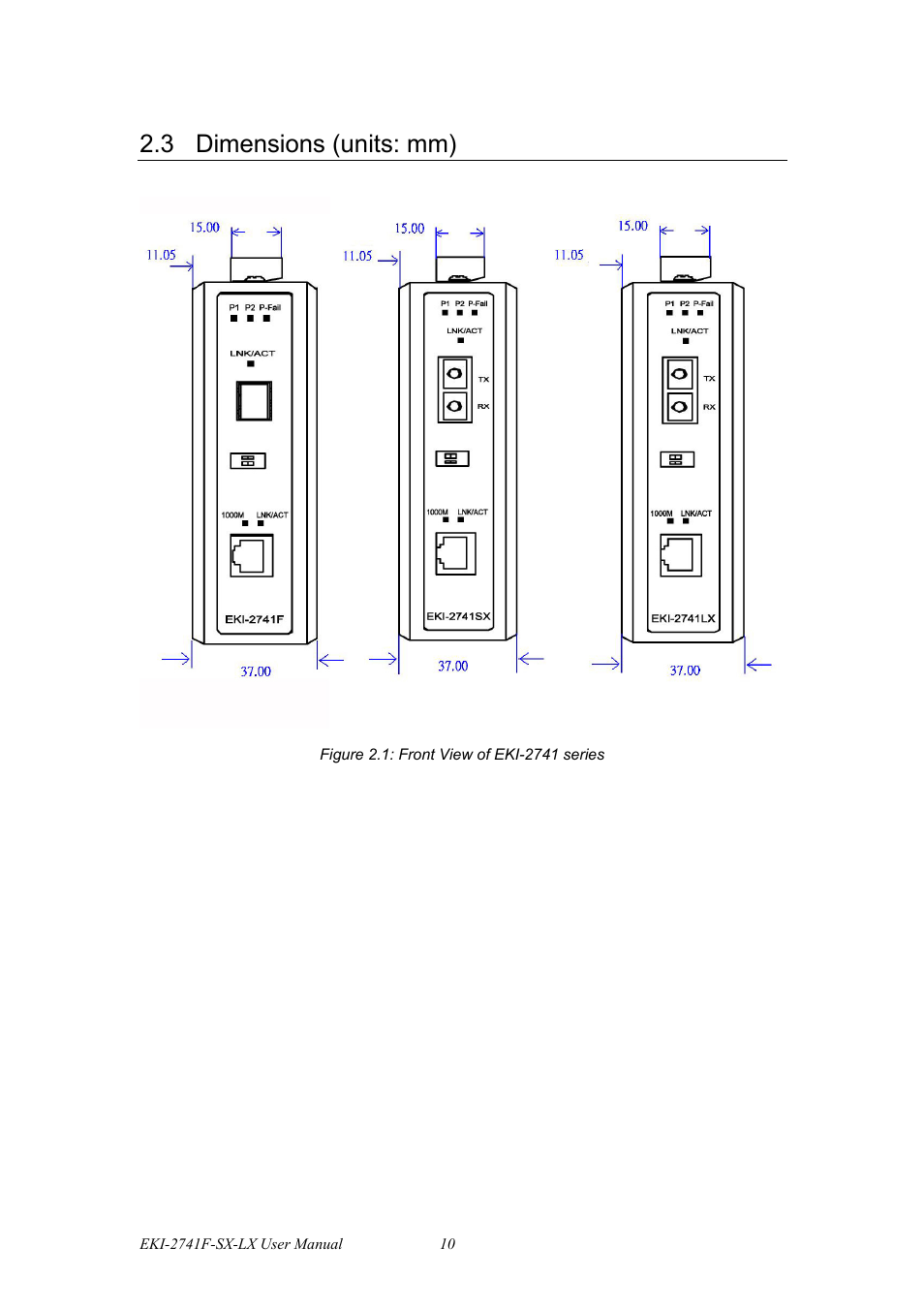 3 dimensions (units: mm) | B&B Electronics EKI-2741LX_LXI - Manual User Manual | Page 18 / 32