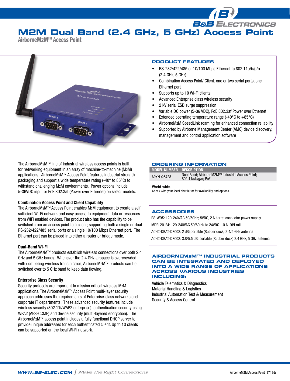 B&B Electronics APXN-Q5428 - Datasheet User Manual | 2 pages
