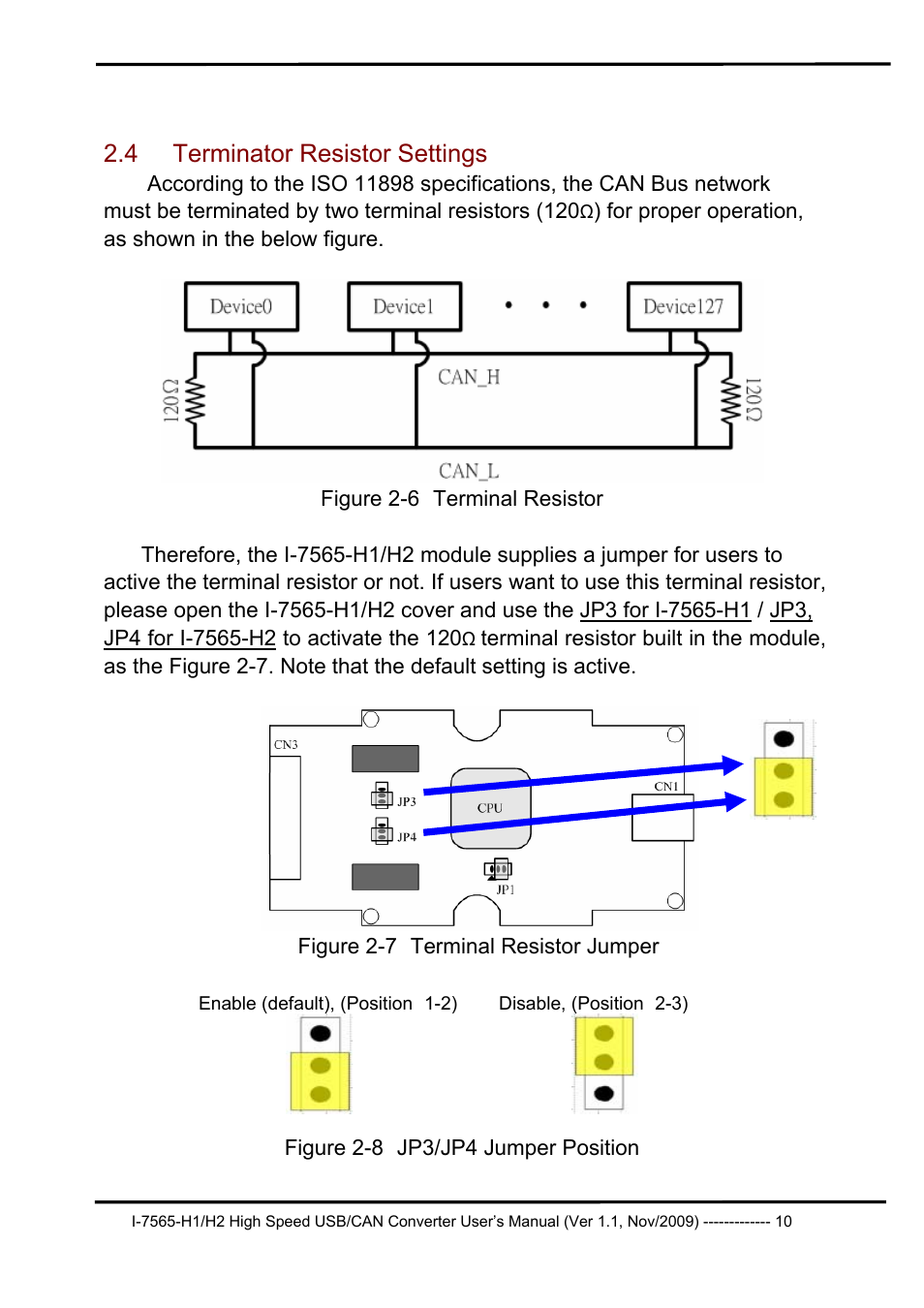 4 terminator resistor settings, Terminator resistor settings | B&B Electronics I-7565-H2 - Manual User Manual | Page 10 / 70