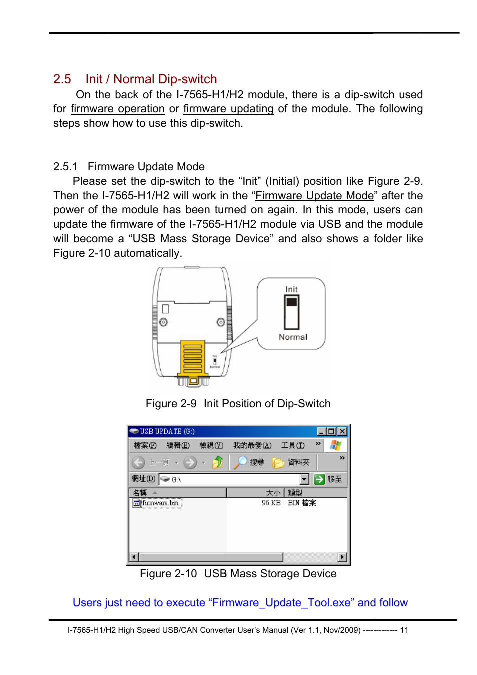 5 init / normal dip-switch, 1 firmware update mode, Init / normal dip-switch | Firmware update mode | B&B Electronics I-7565-H2 - Manual User Manual | Page 11 / 70