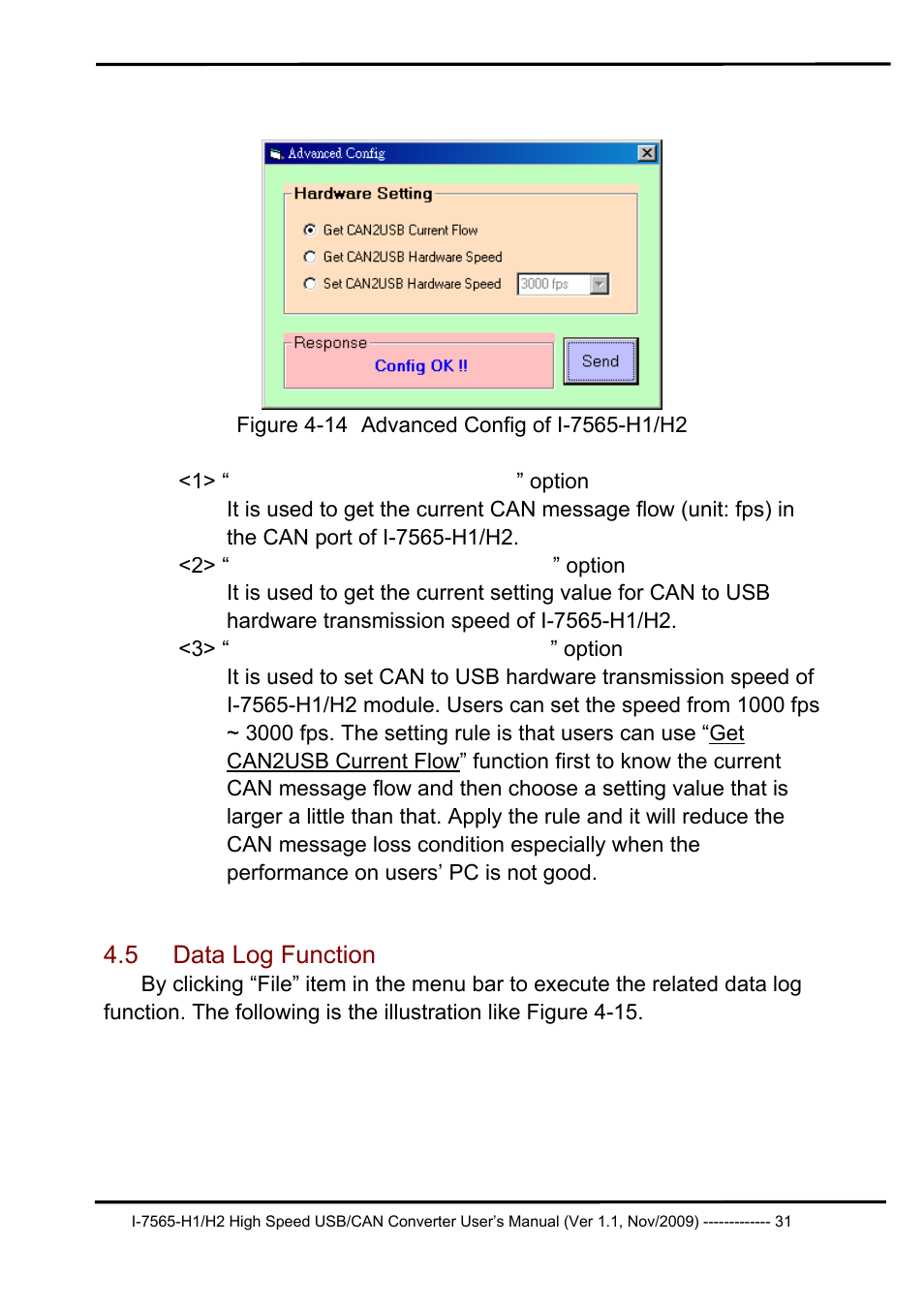 5 data log function, Data log function | B&B Electronics I-7565-H2 - Manual User Manual | Page 31 / 70