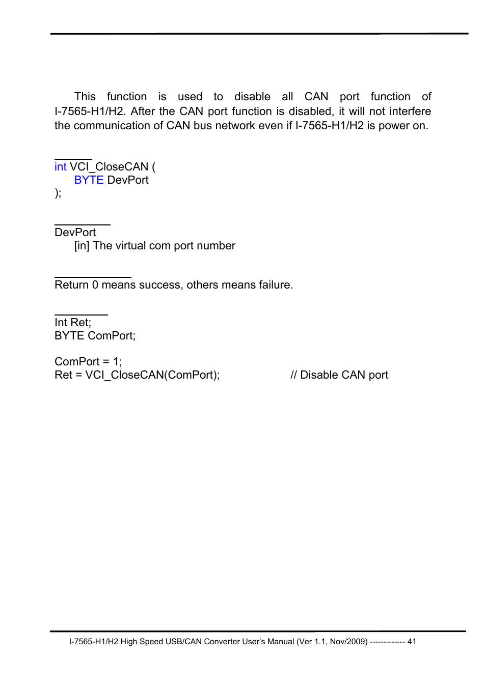 2 vci_closecan, Vci_closecan | B&B Electronics I-7565-H2 - Manual User Manual | Page 41 / 70