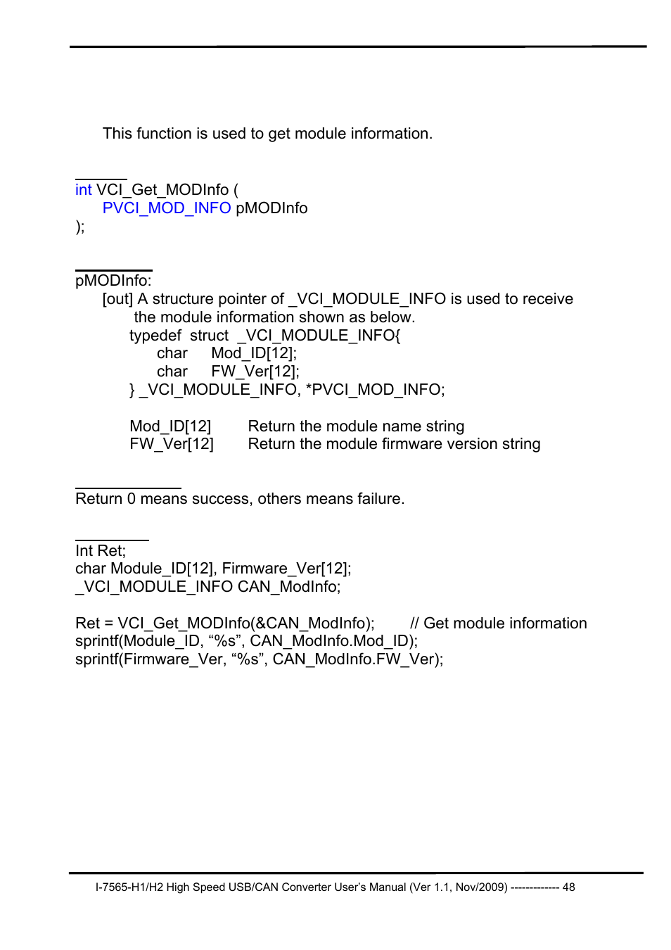 5 vci_get_modinfo, Vci_get_modinfo | B&B Electronics I-7565-H2 - Manual User Manual | Page 48 / 70