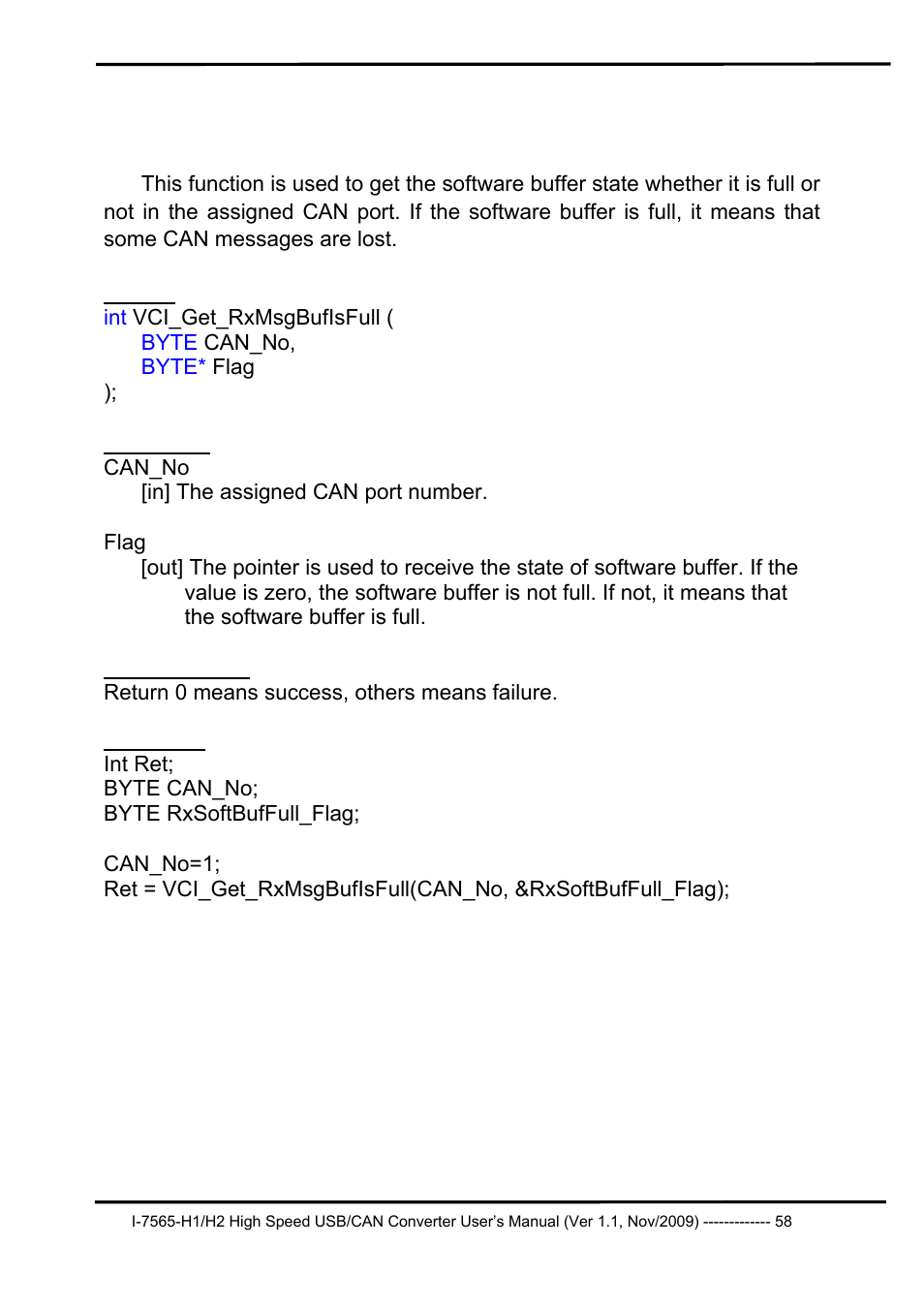 2 vci_get_rxmsgbufisfull, Vci_get_rxmsgbufisfull | B&B Electronics I-7565-H2 - Manual User Manual | Page 58 / 70