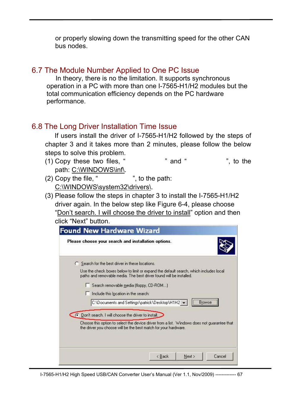 7 the module number applied to one pc issue, 8 the long driver installation time issue, The module number applied to one pc issue | The long driver installation time issue | B&B Electronics I-7565-H2 - Manual User Manual | Page 67 / 70