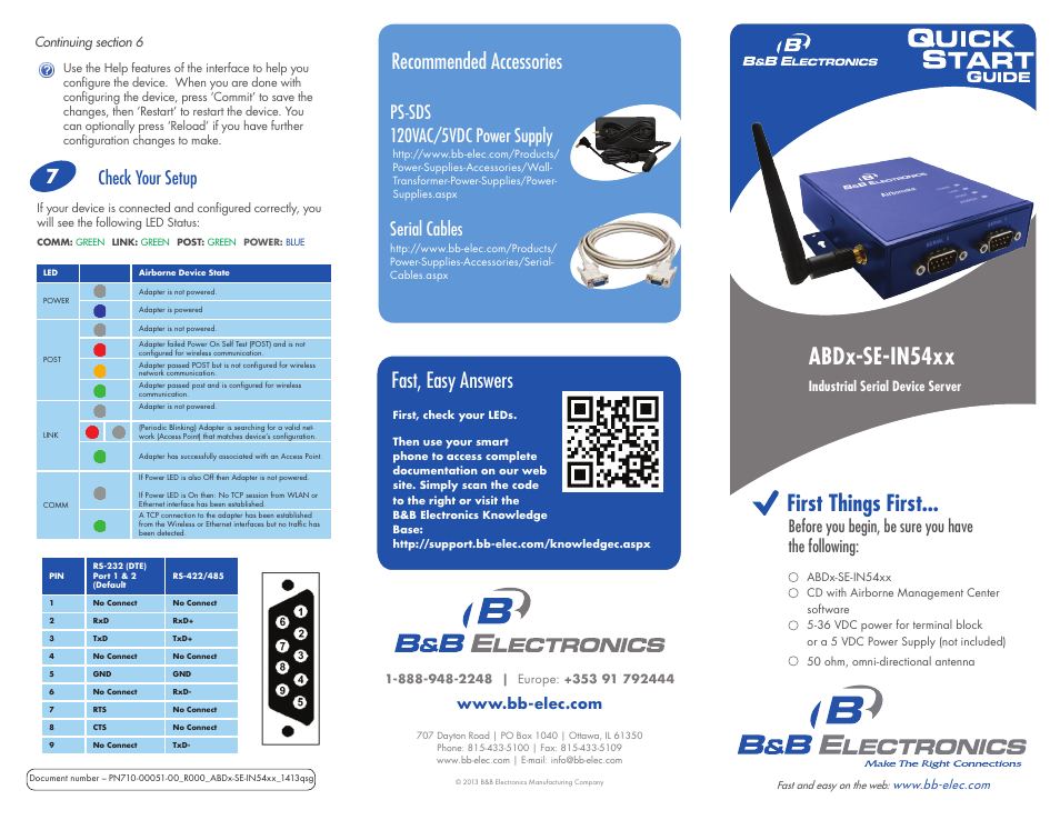 B&B Electronics ABDN-SE-IN5420 - Quick Start Guide User Manual | 2 pages