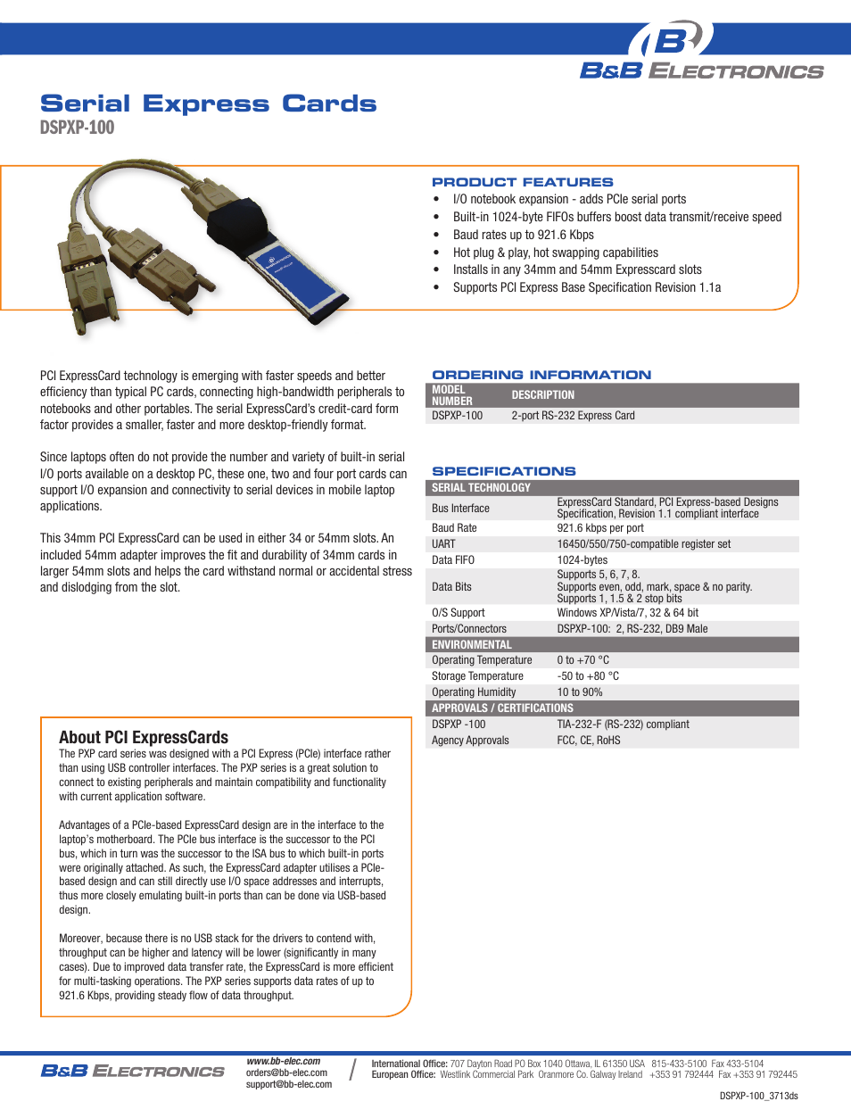 B&B Electronics DSPXP-100 - Datasheet User Manual | 1 page