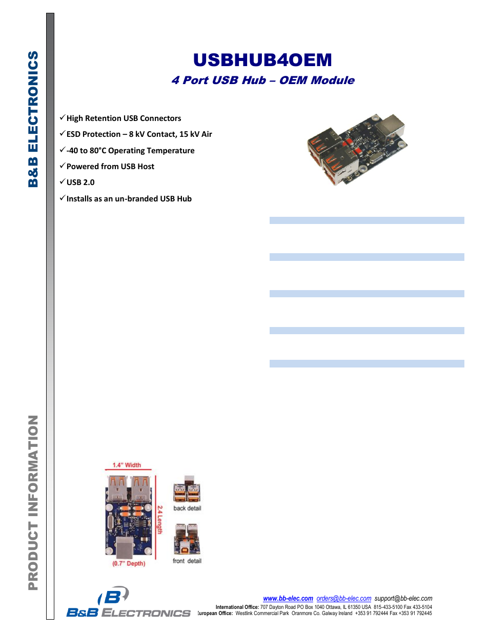B&B Electronics USBHUB4OEM-12PK - Datasheet User Manual | 1 page