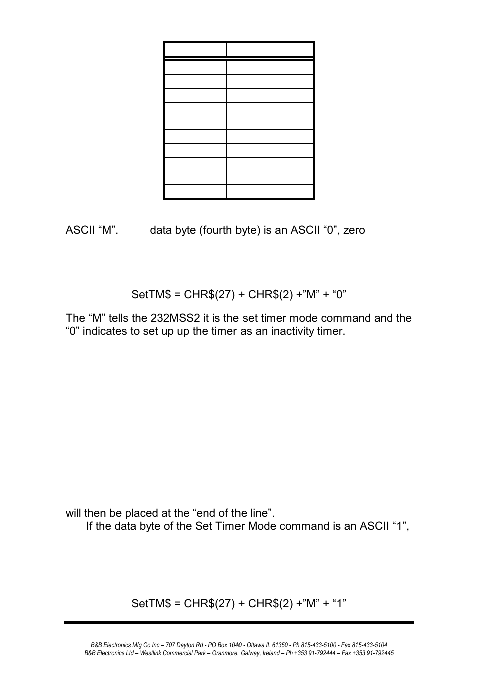Table 3 - timer values | B&B Electronics 232MSS2 - Manual User Manual | Page 14 / 34