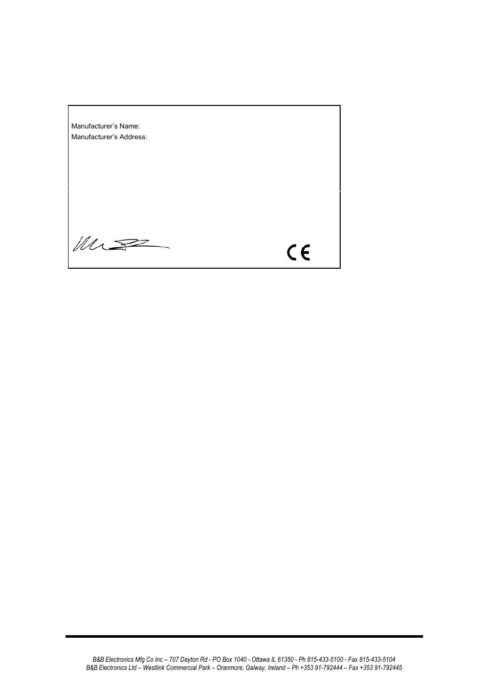 Appendix c: declaration of conformity, Declaration of conformity | B&B Electronics 232MSS2 - Manual User Manual | Page 33 / 34