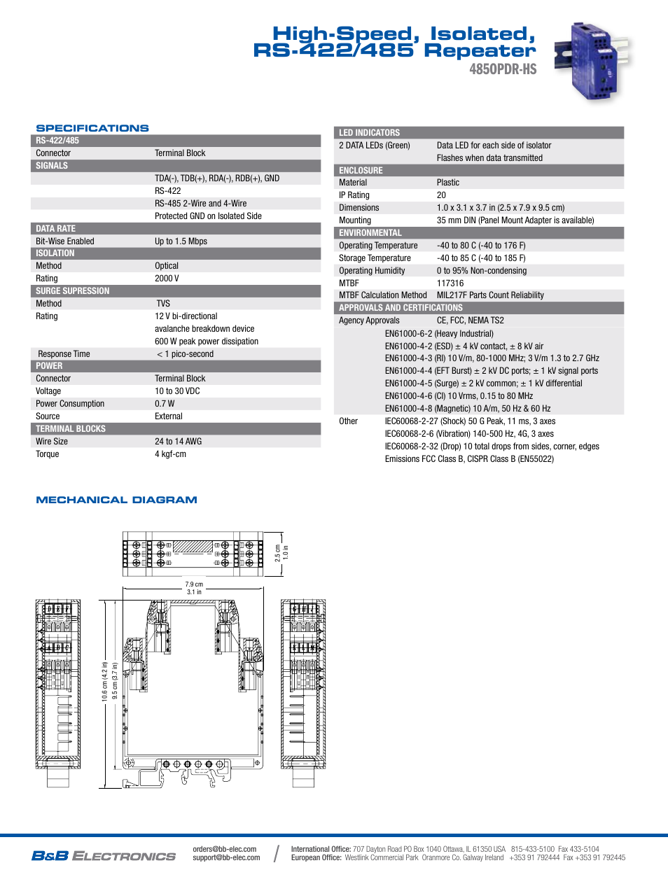 485opdr-hs | B&B Electronics 485OPDR-HS - Datasheet User Manual | Page 2 / 2