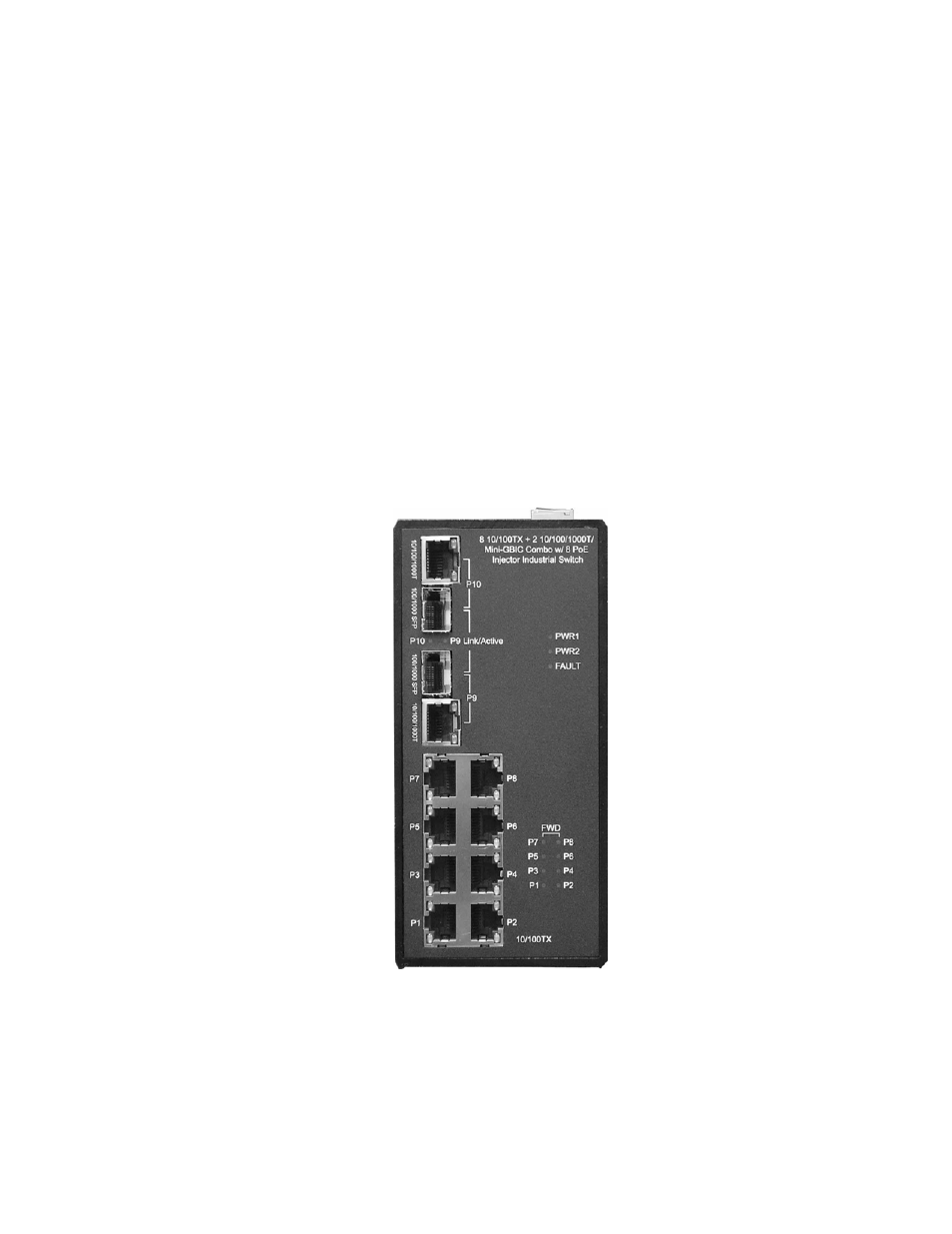 Hardware description, Physical dimension, Front panel | Front panel of the poe industrial switch | B&B Electronics EIRP410-2SFP-T - Manual User Manual | Page 7 / 24