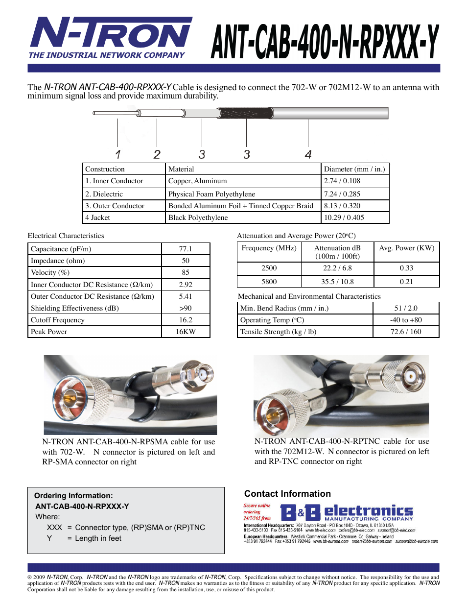 N-Tron ANT-CAB-400-N-RPTNC-20 - Datasheet User Manual | 1 page
