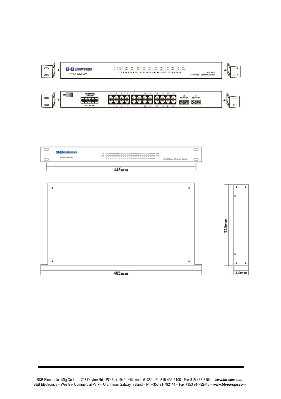 Mounting options, Dimensional drawing | B&B Electronics ESWG626-2SFP-T - Manual User Manual | Page 8 / 16