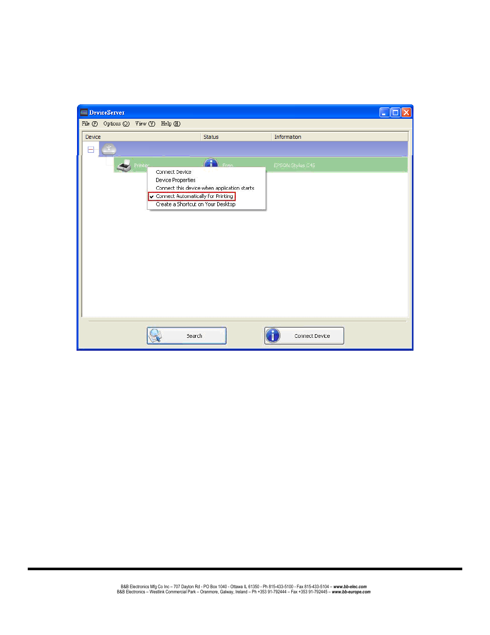 Other functions, Connect automatically for printing | B&B Electronics UE204 - Manual User Manual | Page 16 / 24