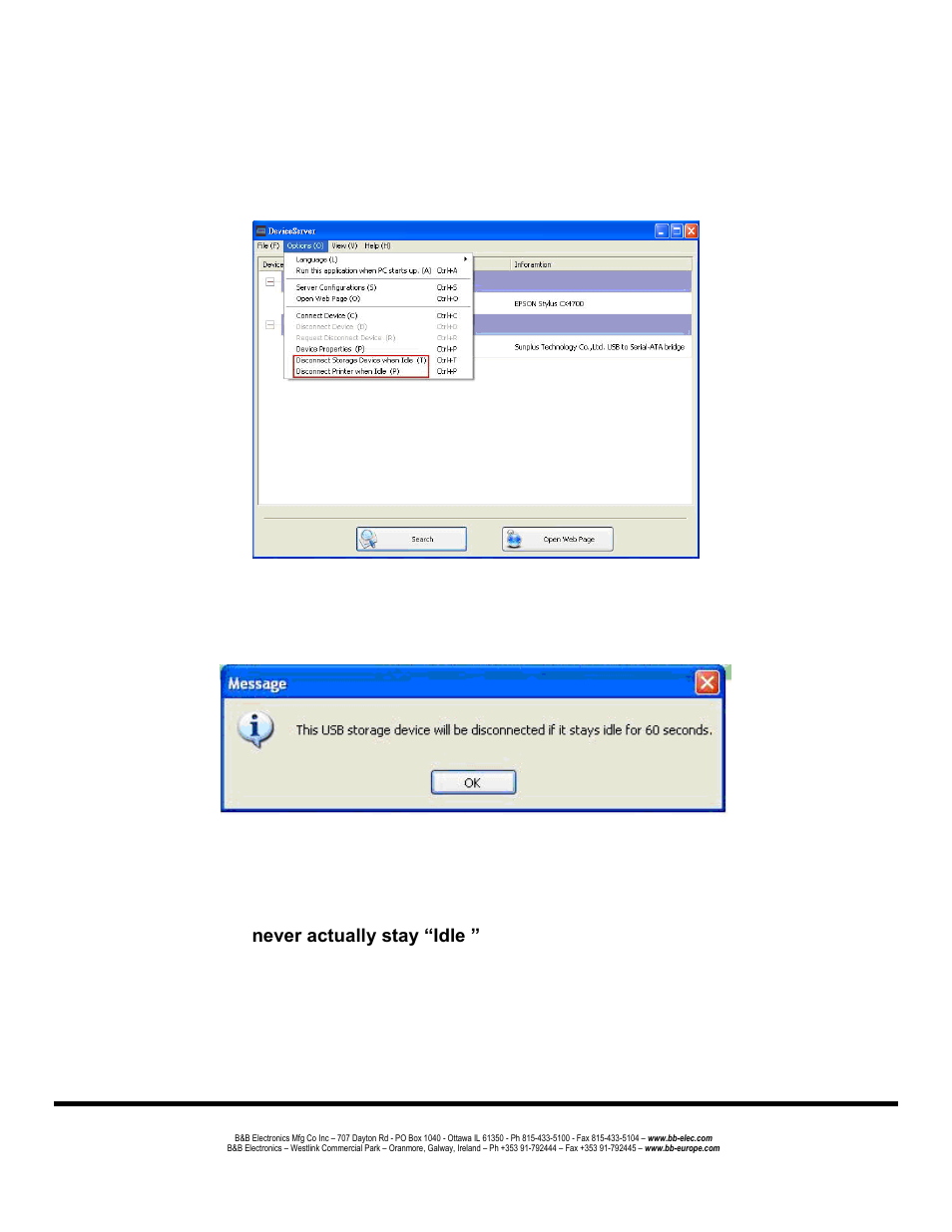 Auto disconnect printer/mfp/storage device | B&B Electronics UE204 - Manual User Manual | Page 18 / 24