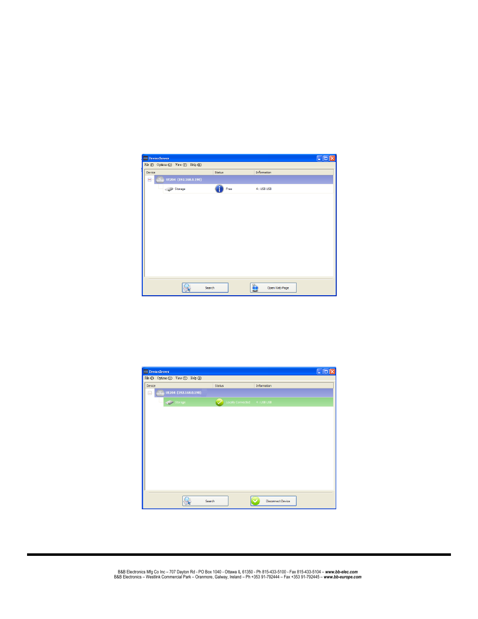 Status of usb servers and devices | B&B Electronics UE204 - Manual User Manual | Page 8 / 24